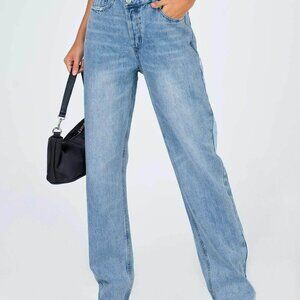 Princess Polly Holly asymmetric straight leg jean light wash denim - Size 2